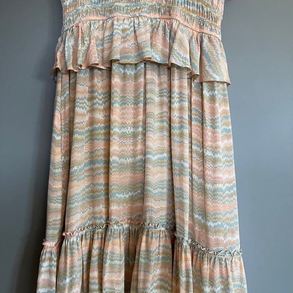 Ulla Johnson Bendetta Dress in Opal Sz 4 Peach Cream Blue Silk Chiffon Ruffles - Picture 7 of 16